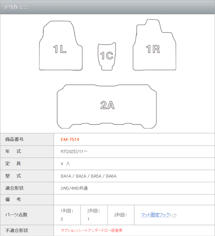 デリカミニ BA#A系専用 Clazzio 立体マット1台分(NEWタイプ)