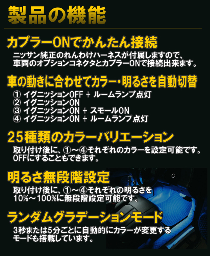 デリカミニ BA系対応 フルカラーLEDフットランプキット