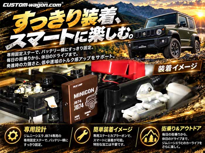 ジムニーシエラ MINICON エンジンルーム装着イメージ