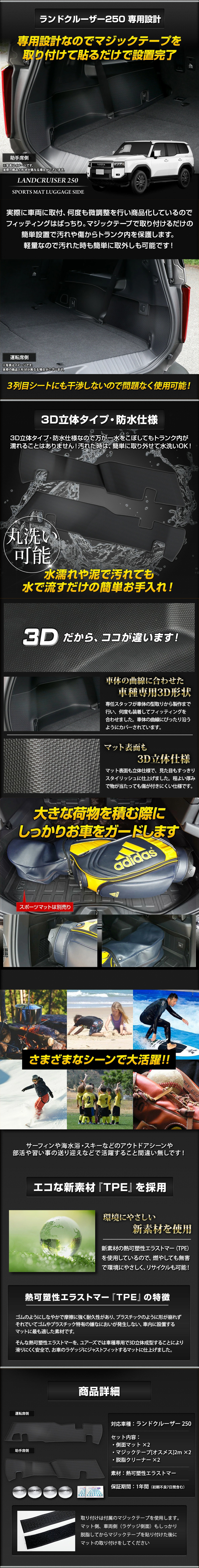 ランドクルーザー250系専用 3Dラゲッジサイドマット